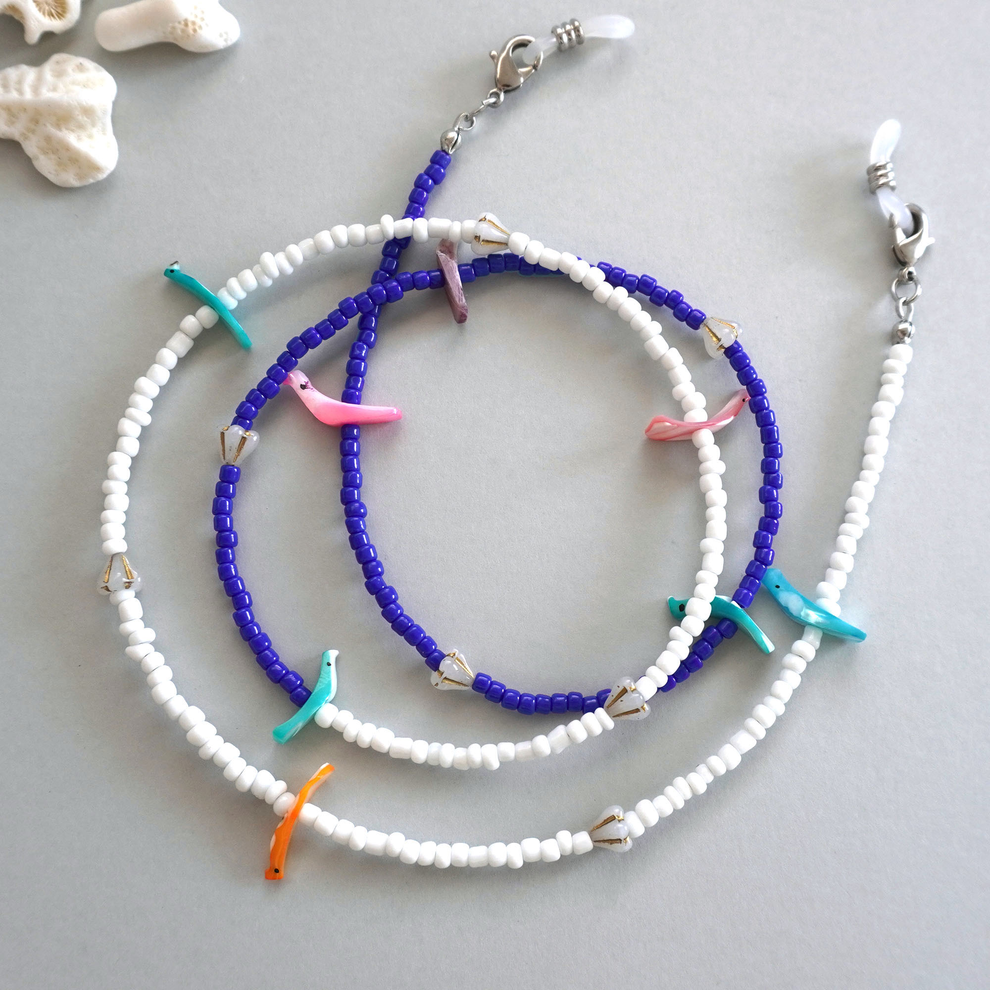 Rakuten - メガネチェーン レディース おしゃれ バード 鳥 アニマル ホワイト ブルー 母の日 プレゼント 軽量 グラスコード グラスチェーン ストラップ 眼鏡