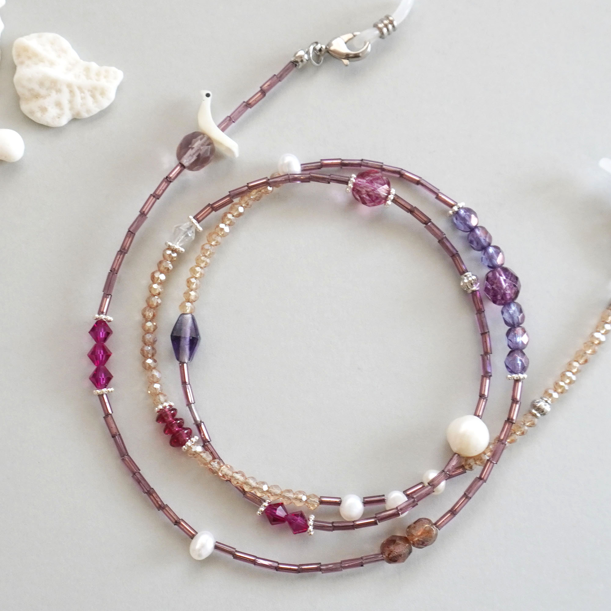 Rakuten - メガネチェーン レディース おしゃれ バード 鳥 アニマル パープル ピンク パール 母の日 プレゼント 軽量 グラスコード グラスチェーン ストラップ 眼鏡