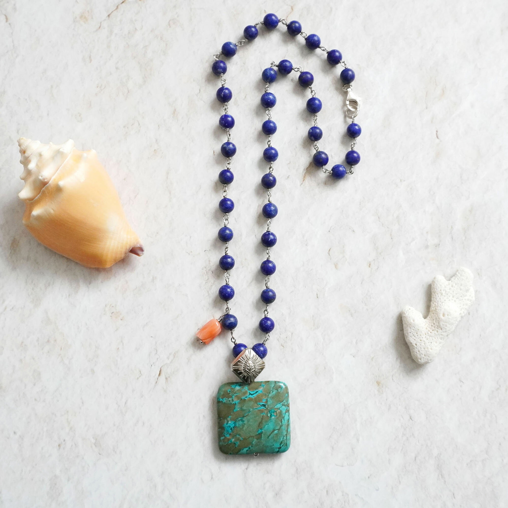 Rakuten - ターコイズ ネックレス 大粒 ラピスラズリ コーラル 12月 誕生石 ボリューム