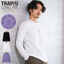 ロンT メンズ 長袖Tシャツ ロゴ プリント ワンポイント シンプル【TRAP/U(トラップユー)ロゴプリントロンT】メンズロンT カットソー トップス 長袖 クルーネック 綿 ブラック ホワイト パープル 細身 カジュアル ビター系 BITTER aa-2260