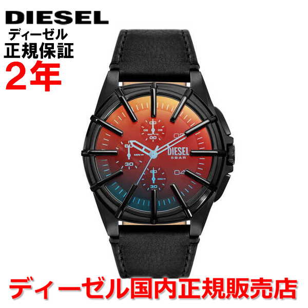 ディーゼル 腕時計（レディース） 【国内正規品】 DIESEL ディーゼル 腕時計 クロノグラフ ウォッチ メンズ レディース フレームド FRAMED 偏光ガラス文字盤 黒 革ベルト レザー DZ4658