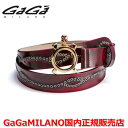 【国内正規品】GaGa MILANO ガガミラノ Men's Ladies/メンズ レディース スタッズベルト YG×レッドストーン レッド/赤 30mm