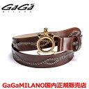 【国内正規品】GaGa MILANO ガガミラノ Men's Ladies/メンズ レディース スタッズベルト YG×イエローストーン ブラウン/茶 30mm