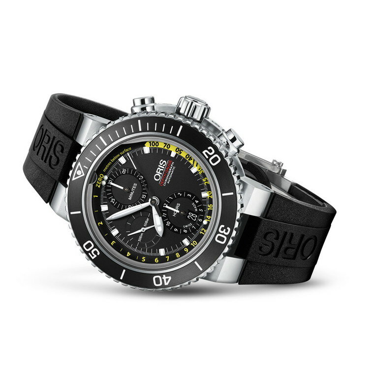 【国内正規品】 ORIS オリス アクイス デプスゲージ クロノグラフ 46mm AQUIS DEPTH GAUGE CHRONOGRAPH メンズ 腕時計 ウォッチ 自動巻き ダイバーズ ラバーベルト ブラック文字盤 黒 01 774 7708 4154-Set RS