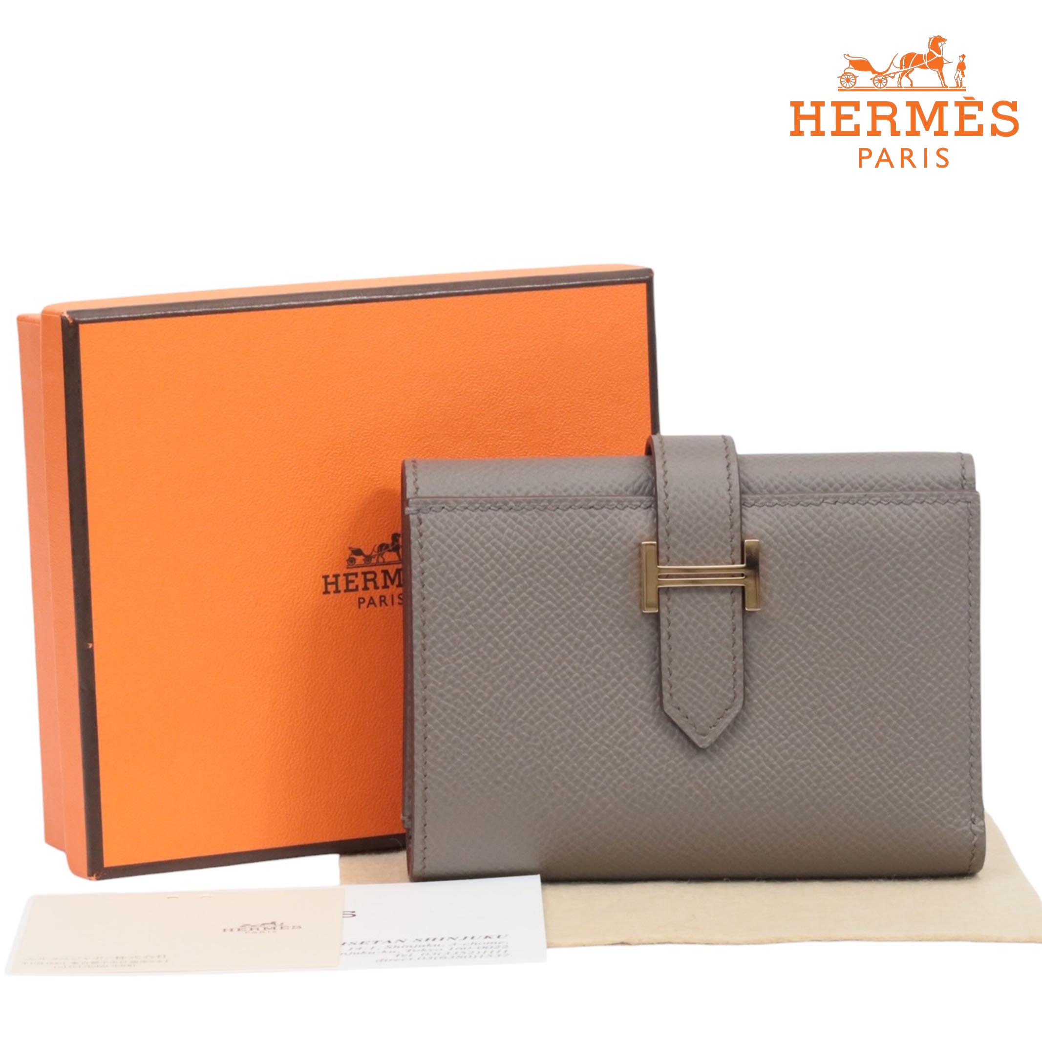 HERMES べアンコンパクトゴールド 新品未使用 エルメス ベアンコンパクト ゴールド ヴォーエプソン ゴールド金具 B