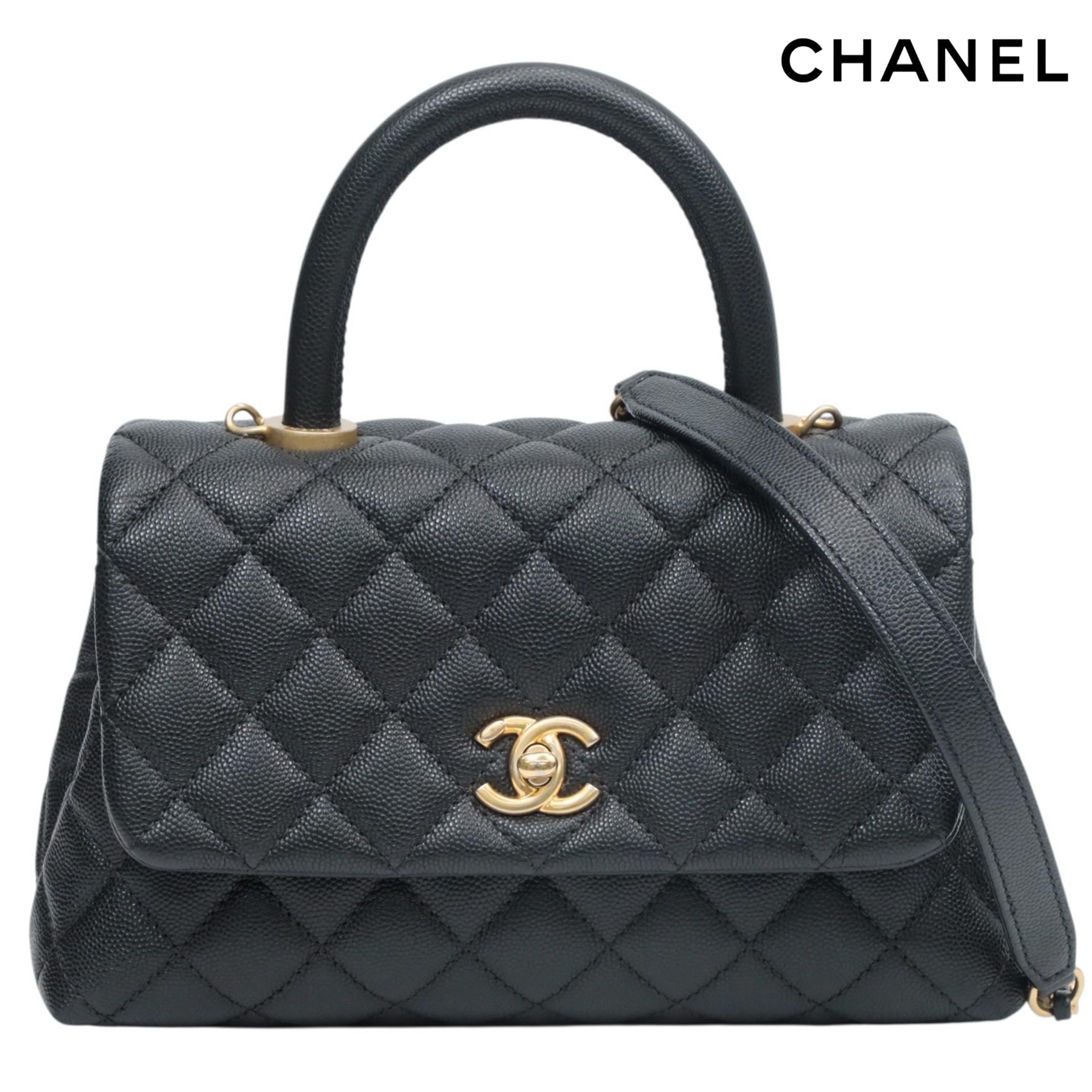 E, H, I, Y - 【返品OK】【中古Aランク】CHANEL シャネル ココハンドル XS キャビアスキン 2WAYハンドバッグ ブラック 黒 ショルダーバッグ