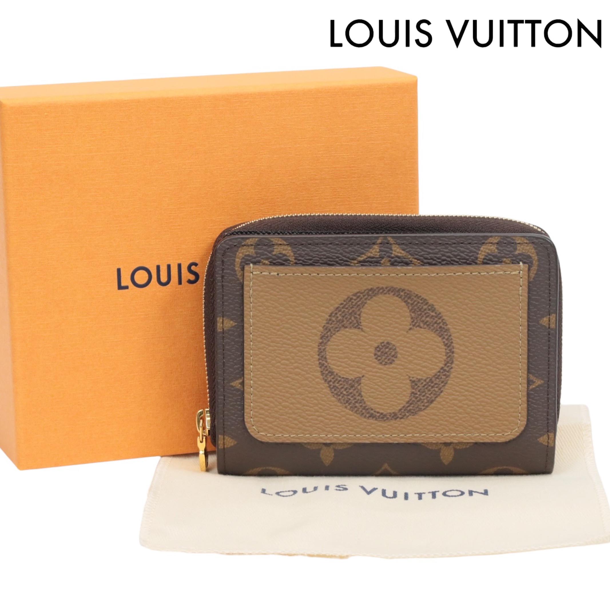C, G, K - 【中古Sランク】【新品未使用】【箱あり】LOUIS VUITTON ヴィトン モノグラム リバース ポルトフォイユルー M81461 ブラウン コンパクトウォレット RFID反応あり財布