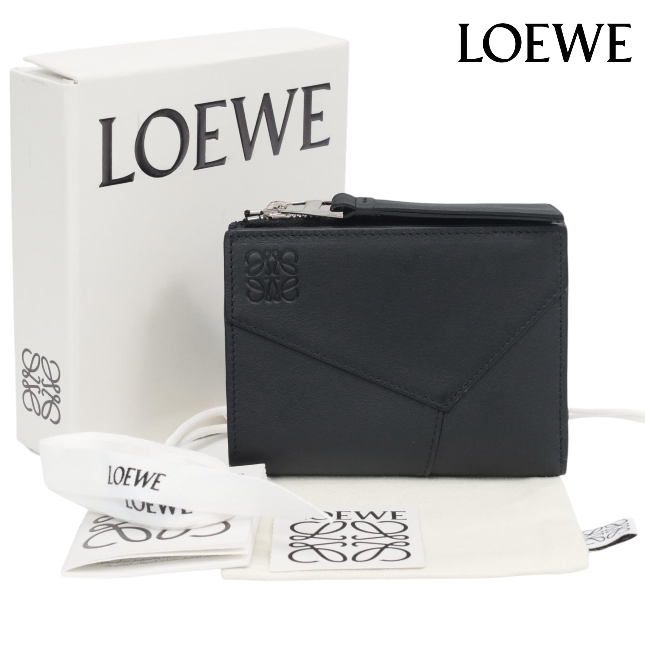 なな　　LOEWE バーティカルウォレット 折り財布　ブラック　箱付き バーティカル ウォレット スモール（スムースカーフ&グレインカーフ