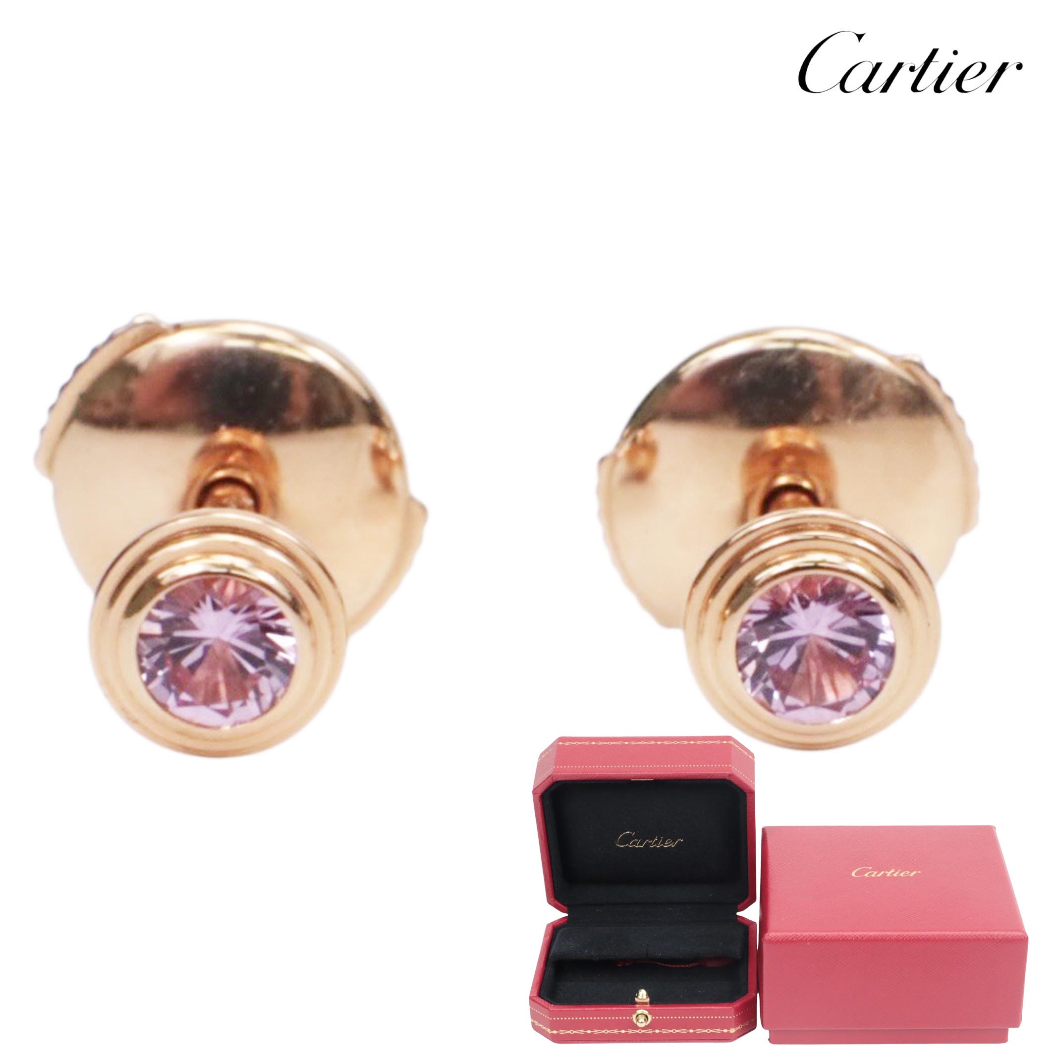【返品OK】カルティエ Cartier ダムールMM ピンクサファイア ピアス 750(PG)ピンクゴールド