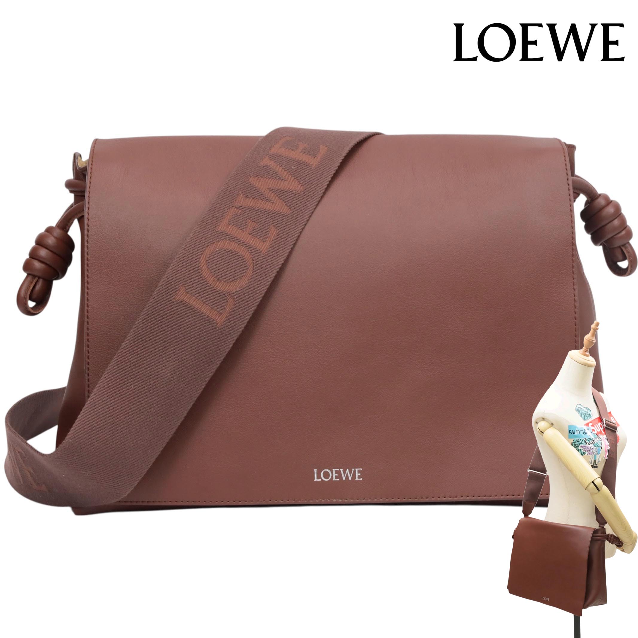 Rakuten - 【中古Aンク】LOEWE ロエベフラメンコ サッチェル ショルダーバッグ メッセンジャー ブラウン ロゴストラップ
