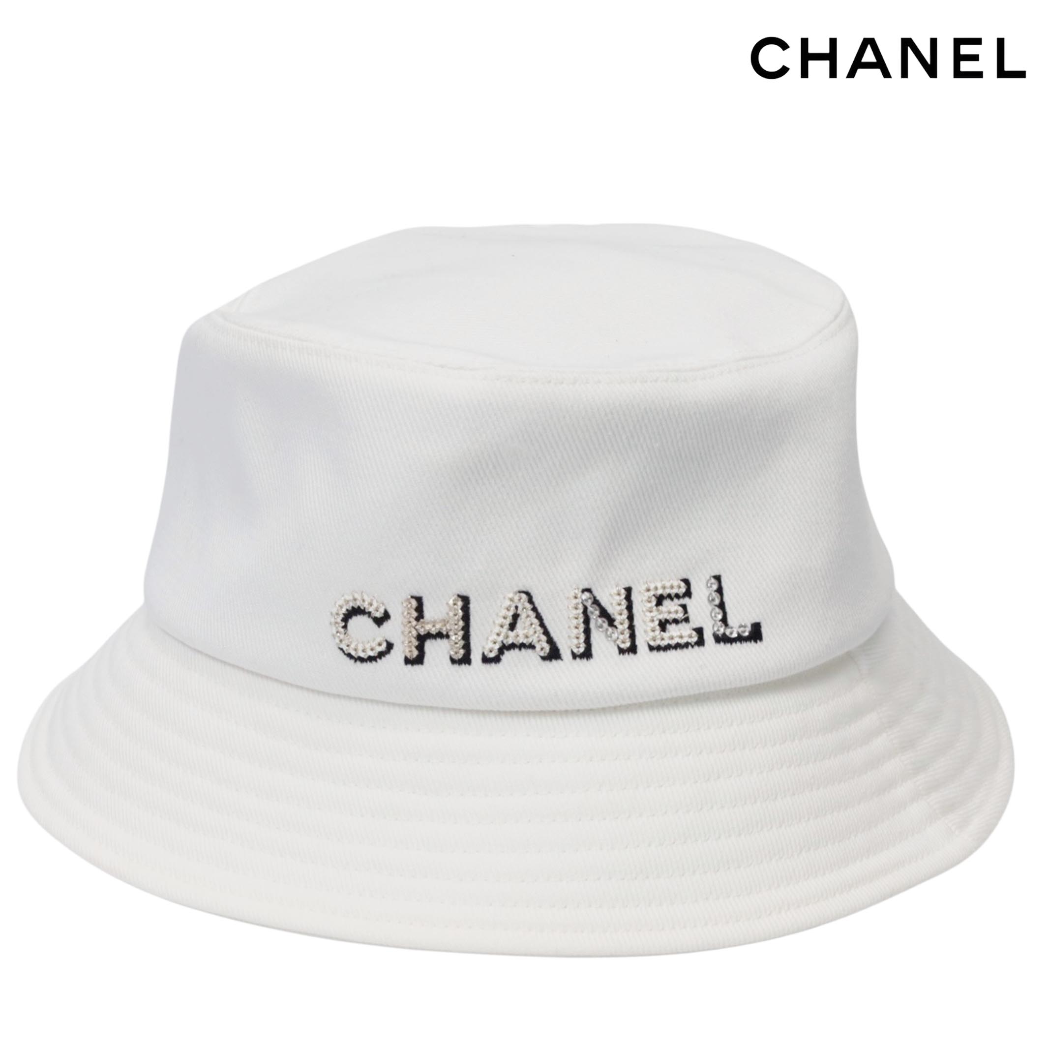 Rakuten - 【返品OK】【中古Aランク】【新品同様】CHANEL　シャネル ロゴ 22P ハット M コットン ホワイト スパンコール