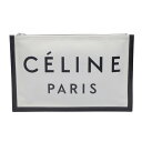 【返品OK】【中古ABランク】箱あり CELINE セリーヌ ロゴ キャンバスクラッチ ホワイト/ブラック メンズレディース 大容量 カード入れ ギフト プレゼント