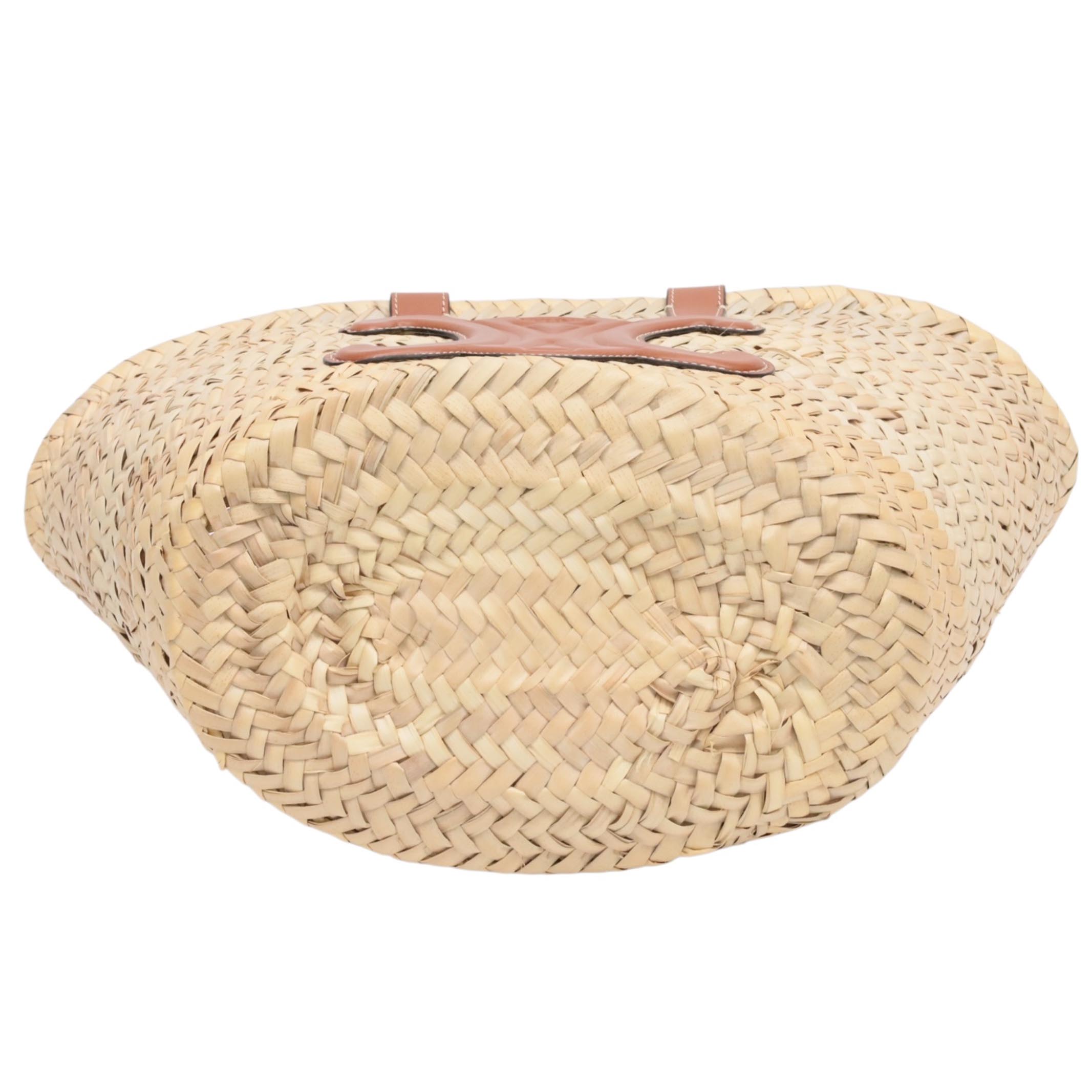 【新品同様】CELINE セリーヌ トリオンフ パニエ ラフィア トートバッグ 2WAYハンドバッグ ブラウン 激安 最安 本物 正規品保証　【中古Aランク】