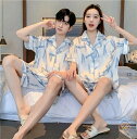 ペア パジャマ 合成シルク 半袖 男女2着 セット 夏 レディース 高級 サテン メンズ パジャマ 結婚祝い プレゼント ペアパジャマ 春夏 シルクの質感 パジ...