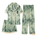 パジャマ レディース かわいい ルームウェア 前開き 可愛い 夏 上下3点セット 大人 半袖 ポリエステル100% 春秋 おしゃれ 部屋着 セットアップ レディース スウェット 寝巻き 大きいサイズ 可愛い 緑 グリーン m l ll 3l 4l 5l シンプル カジュアル フラワー