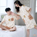 ペア パジャマ 半袖 夏 男女2着 セット メンズ ルームウェア パジャマ 春夏 レディース ワンピース 綿100% ペアパジャマ ギフト おしゃれ カップル ...