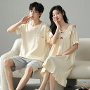 ペア パジャマ 半袖 夏 男女2着 セット メンズ ルームウェア パジャマ 春夏 レディース ワンピース 綿100% ペアパジャマ ギフト おしゃれ カップル ...