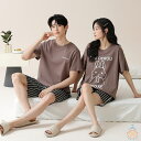 ペア パジャマ 半袖 夏 男女2着 セット メンズ ルームウェア パジャマ 春夏 レディース 綿100% ペアパジャマ ギフト おしゃれ カップル ペア 結婚祝...