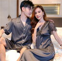 ペア パジャマ シルク 半袖 夏 黒 灰色 レディース ワンピース パジャマ 高級 サテン メンズ パジャマ 結婚祝い プレゼント ペアパジャマ 春夏 シルク ...