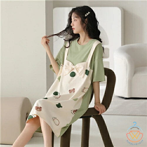 ペア パジャマ 半袖 夏 綿100% メンズ ルームウェア ワンピース 外出 レディース ペアパジャマ ギフト おしゃれ カップル ペア 春夏 結婚祝い プレゼント ペアパジャマ スウェット 上下セット 部屋着 パジャマ カップル お揃い プレゼント ペアルック カップル 緑 ベージュ