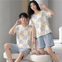 ペア パジャマ 半袖 夏 ベージュ ブルー クマ メンズ ルームウェア 外出 レディース 綿 ペアパジャマ ギフト おしゃれ カップル ペア 春夏 結婚祝い プ...
