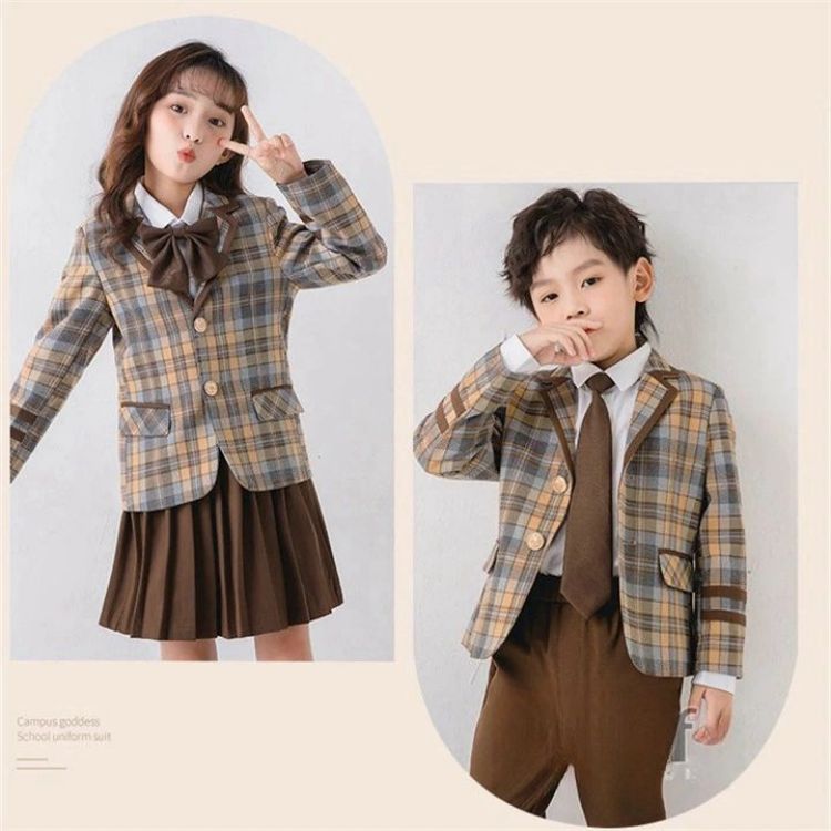 卒業式 子供スーツ 男の子 女の子 フォーマルスーツ 入学式 ブラウン チェック柄 ...