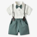 フォーマル スーツ 男の子 セットアップ 半袖 夏 キッズスーツ 子供服 3点セット 半袖 シャツ ショートパンツ 蝶ネクタイ 子供スーツセット サスペンダー付...