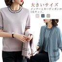 レディース アンサンブル ニット カーディガン クルーネック 婦人 セーター 大きいサイズ 通勤 オフィス ラウンドネック きれいめ シンプル 長袖 レディース...