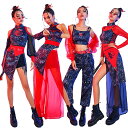 DS演出服 ダンス衣装 大人 セットアップ レディース 赤 黒 チャイナ風 ダンス 衣装 上下セット jazz アイドル ステージ衣装 ヒップホップ ダンスウェ...