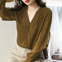 シアーシャツ シアーブラウス レディース 上品 とろみシャツ シフォン ブラウス 秋冬 シャツ トップス Vネック ボリューム 長袖 透け感 きれいめ オフィス...