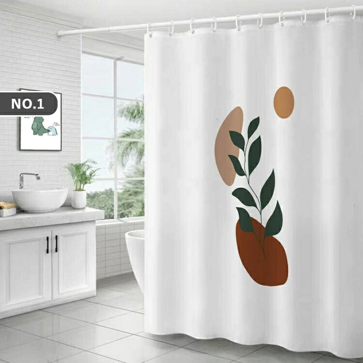 シャワーカーテン 透けない 防カビ お風呂カーテン おしゃれ 北欧風 間仕切り柔らかい おしゃれ カーテン シンプル リーフ柄 植物柄 撥水 フック付き 遮像 浴室 洗面所 ユニットバス 取付簡単 通気 バスルーム バス用品