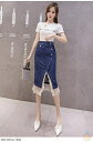 デニムスカート 膝丈 春夏 レディース 40代 タイトデニムスカート レース切り替えスカート スリット ハイウェストボトムス 美脚 カジュアル オシャレ着痩せ