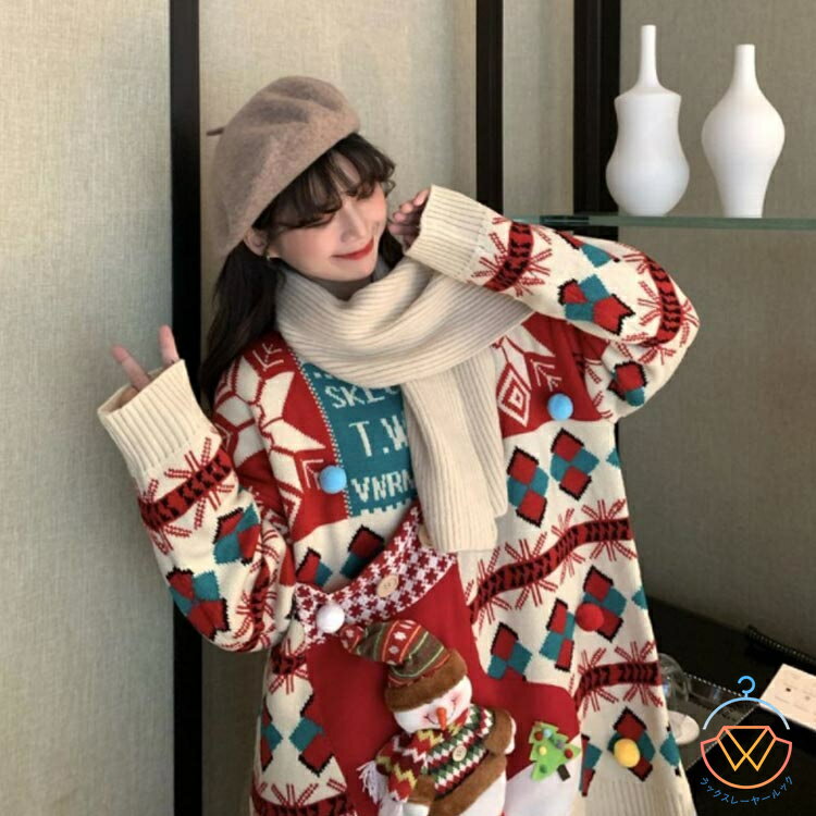 セーター レディース ニット クリスマスセーター 雪だるまのぬいぐるみ付き 長袖 冬 厚手 プルオーバー..