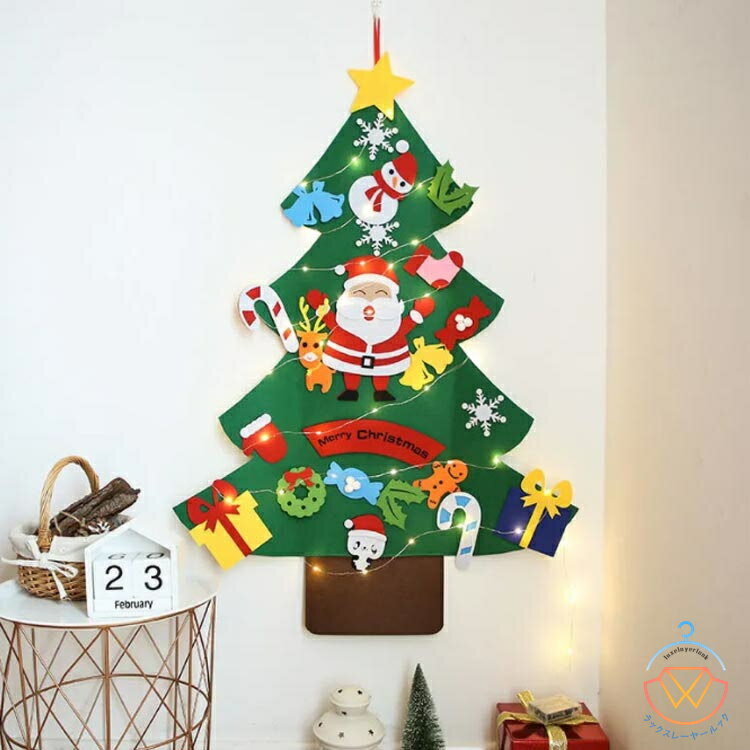 クリスマスツリー 飾り 壁掛け フェルト LED イルミネーション オーナメント セット 部屋 壁掛け 玄関 ..