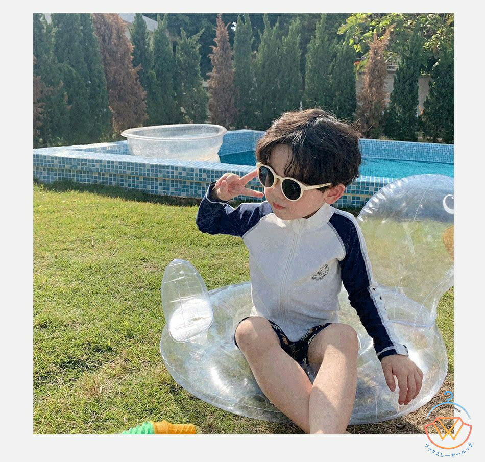 キッズ 水着 セパレート 男の子 スクール水着 上下セット 130cm 140cm トップス 長袖 ショートパンツ ..