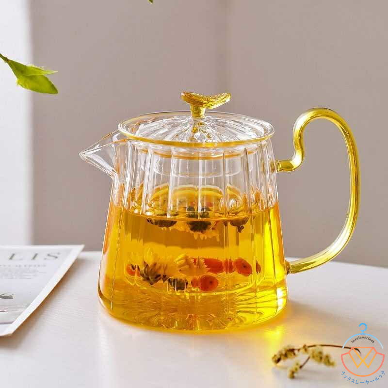 ガラス製 ティーポット 耐熱ガラス カップ4個付き 直火対応 茶こし付 北欧 ティーポットおしゃれ 透明 カフェ ストレーナー 紅茶 ハーブティー 軽量 ポットお茶コップ ガラスカップ 新築祝い 引っ越し祝い かわいい モダン 急須 お誕生日 プレゼント 敬老の日