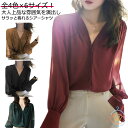シアーシャツ シアーブラウス レディース 上品 とろみシャツ シフォン ブラウス 秋冬 シャツ トップス Vネック ボリューム 長袖 透け感 きれいめ オフィス...