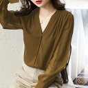 シアーシャツ シアーブラウス レディース 上品 とろみシャツ シフォン ブラウス 秋冬 シャツ トップス Vネック ボリューム 長袖 透け感 きれいめ オフィス...