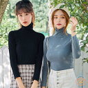 Tシャツ レディース 長袖Tシャツ カットソー ハイネック タートルネック インナートップス 切りっぱなし 起毛感 無地 シンプル カジュアル ストレッチ性 伸...