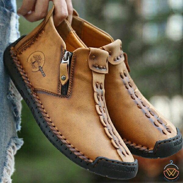 スリッポン ショートブーツ メンズ カジュアルシューズ ローファー ビジネスシューズ 革靴 皮靴 痛くない 短ぐつ 通気性 柔らかい 快適 防滑 オールシーズン