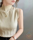 ノースリーブニット トップス ハイネック サマーニット レディース ニットタンクトップ プチハイネック シンプル 重ね着インナー ボトルネックニット 着やせ 無地