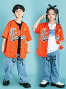 子供服 セットアップ キッズ k-pop ダンス衣装 上下セット ペイズリー柄 シャツ ヒップホップ キッズダンス衣装 ゆるシャツ オレンジ デニムパンツ 青 ...
