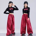 ヒョウ柄 キッズ ダンス衣装 トップス 長袖 へそ出し 豹柄 ロングパンツ パンツ ワイドパンツ k-pop 子供服 ヒップホップ 女の子 トレーナー ズボン ダンス 衣装 かっこいい ジャズダンス 練習着 お洒落 演出服 ストリート系 黒 赤