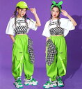 キッズ ダンス 衣装 バラ色 オレンジ グリーン へそ出し カーゴパンツ ヒップホップ パンツ タンクトップ 女の子 チェック柄 トップス HIPHOP ジャズ...