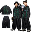 子供服 ダンス 衣装 キッズ セットアップ ヒップホップ トップス ロングパンツ 帽子 頭巾 扇子 中華風 ヒップホップ キッズダンス ブラック 黒 女の子 男の子 セットアップ ストリート ダンスウェア 原宿系 おしゃれ 長袖 レッスン パンツ hiphop jazz