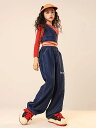 キッズダンス衣装 セットアップ 赤 トップス ヒップホップ ファッション 女の子 キッズ ダンス デニム パンツ 紺 子供ダンス服 ガールズ ダンス衣装 セット...