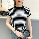 カットソー レディース サマーニット ニットソートップス 半袖 ショート丈 ニット ニットソー 無地 プルオーバー tシャツ ブラウス ニット ボーダー柄 着?せ 白 黒 送料無料