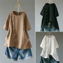 半袖シャツ シャツ 半袖 ボタン付き レディース tシャツ トップス リネン 綿麻 無地 着痩せ 不規則裾 ベージック カジュアル ゆったり 着まわし 夏 50...