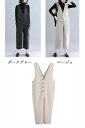 オールインワン レディース 秋冬 サロペット パンツ ラシャ Vネック ノースリーブ ポケット付き ワイドパンツ 重ね着 レイヤード 無地 パンツ ボトムス ゆ...