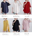 シフォンブラウス レディース シフォン 半袖ブラウス チュニック 春 夏 半袖 シャツ ブラウス 折り襟 vネック スキッパー トップス 大きいサイズ プルオー...